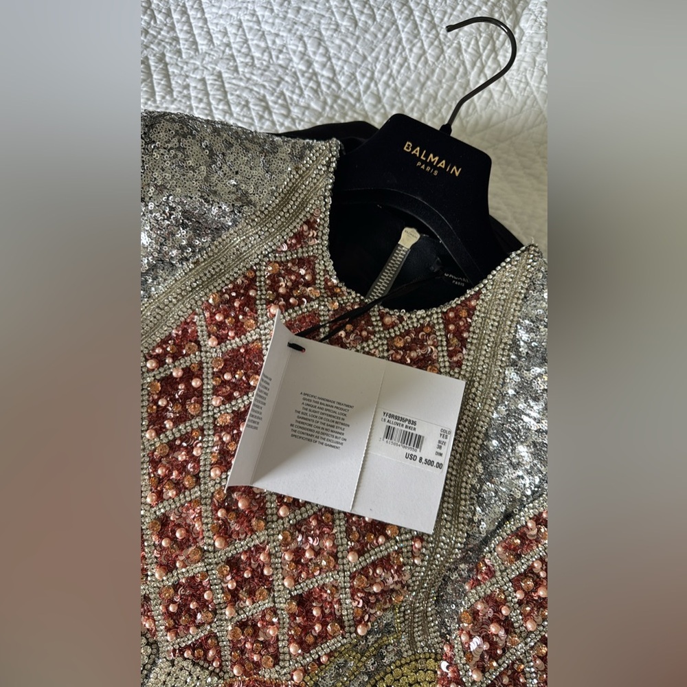 Balmain Silver and Pink Embellished Dress